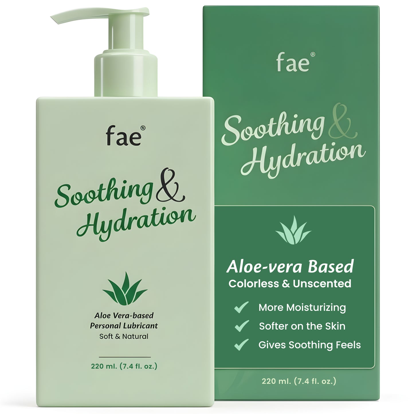 Fae Soothing & Hydration aloe vera-based personal lubricant packaging on a white background